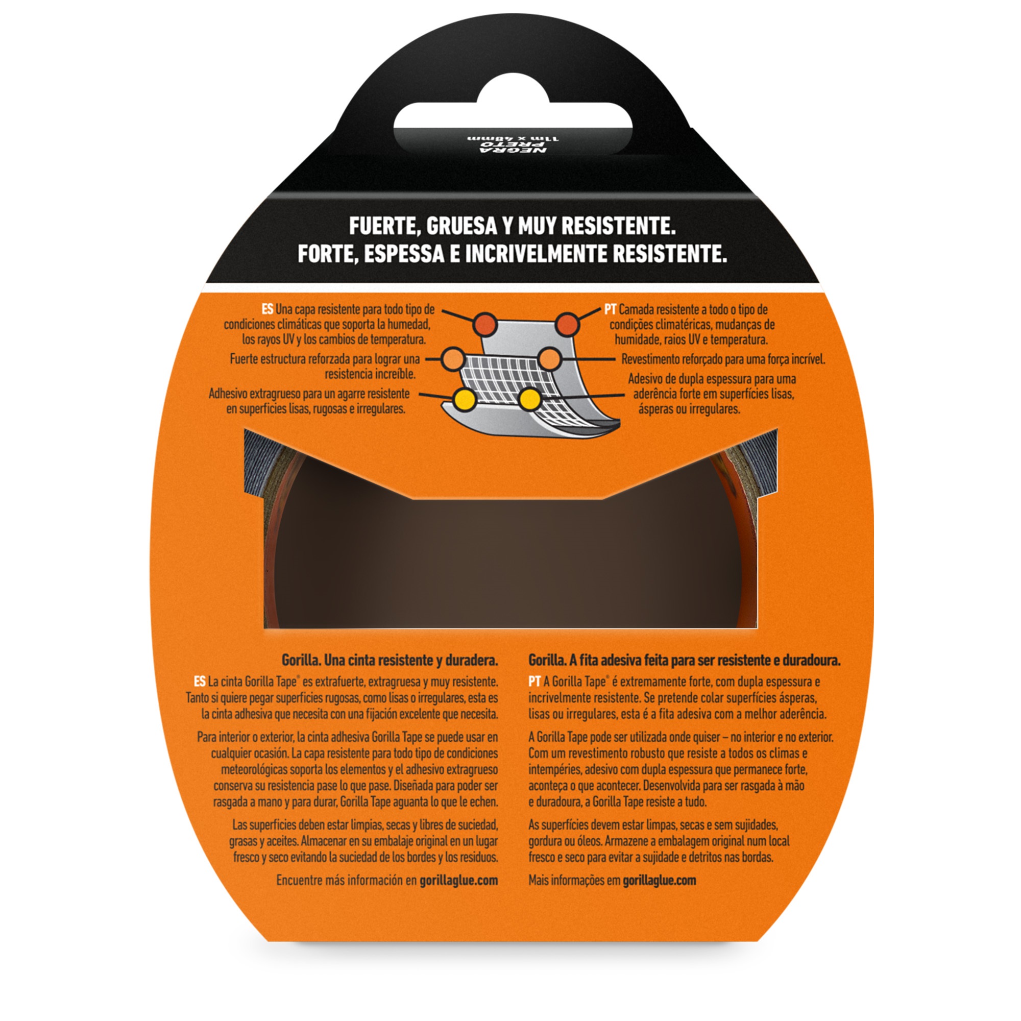 CINTA AMERICANA REFORZADA GORILLA TAPE NEGRA 11 M X 48 MM